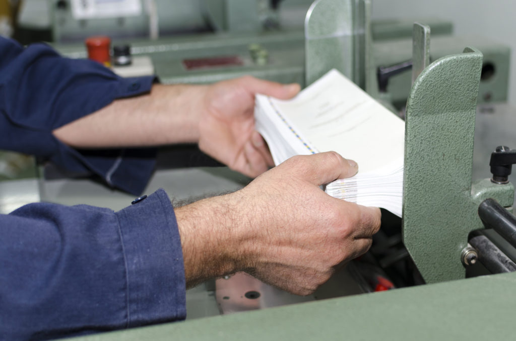 hands on post press finishing line machine: cutting, trimming, paperback and binding